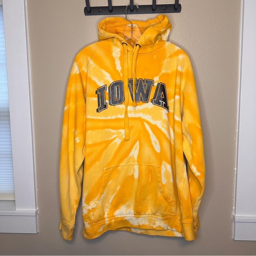 Comfort Colors IOWA Oversized Yellow Tie-Dye Hoodie Size Large